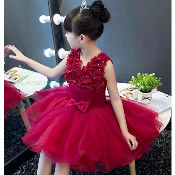 キッズ ショート丈 お姫様 ワインレッド 女の子 ドレス ワンピース キッズドレス 子供 フォーマル ピアノ発表会 ドレス 子供ドレス パーティー キッズ Mitaco Ltd