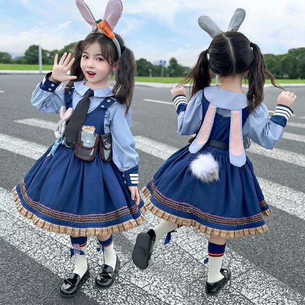 ズートピア ジュディ コスプレ衣装キッズ コスプレ 帽子付き 11点 セット 子供用 ジュディ・ホップス ハロウィン コスプレ 仮装 cosplay クリスマスコスプレ材質:ポリエステル＋綿などジュディ 全セットコスプレ衣装可愛い帽子としっ...
