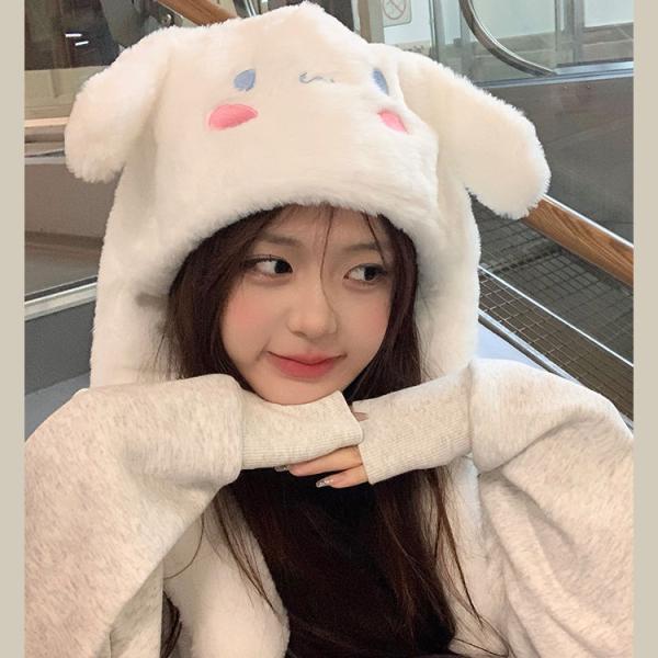 マイメロディ シナモロール クロミ ポムポムプリン 帽子 耳が動く 着ぐるみキャップ ふわふわ モコモコ 可愛い キャップ マフラー 誕生日 プレゼント メイン素材：綿、ポリプロピレン繊維サイズ：フリーサイズ、頭囲57cmまで可愛いアニマル...