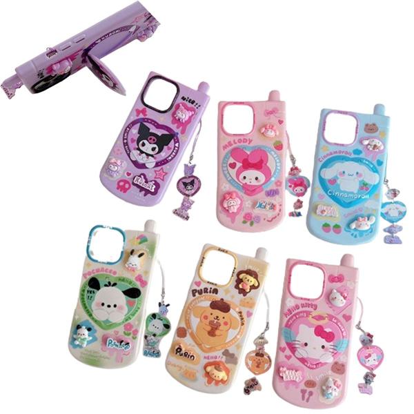 ストラップ付き iPhoneケース iPhone16 クロミ キティメロディ 鏡付き