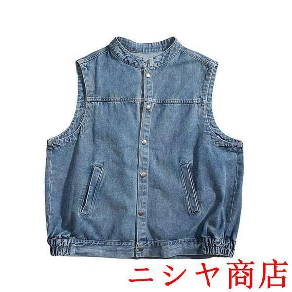 デニムベスト メンズ 夏用 Gジャン ノースリーブ チョッキ デニム ベスト 丸首 重ね着 カジュアル 春 夏 薄手 柔らかい ゆったり アウター 上着