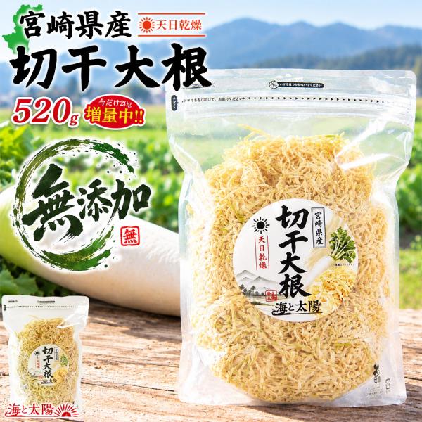 【今だけ増量】＜切干大根520g×1袋＞宮崎県産 大容量 送料無料 天日干し 常備 業務用 保存食 無添加 保存料不使用 食物繊維 国産 チャック付 海と太陽 乾燥野菜