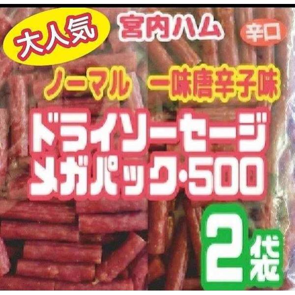 宮内ハムのドライソーセージ・メガパック500(無選別カルパス) ノーマル味と辛口・唐辛子味 500g×2袋 サラミ カルパス 訳あり 山形 ネコポス便 送料無料