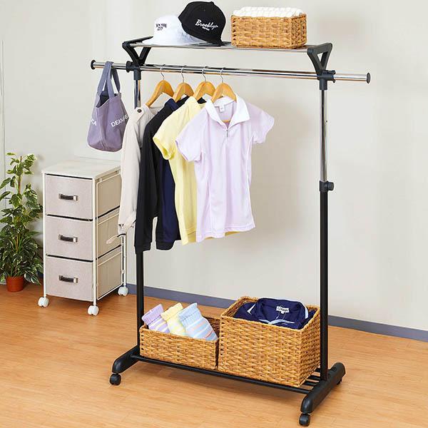 上置き棚付きシンシュクハンガー MUH-90BK 棚付きパイプハンガー