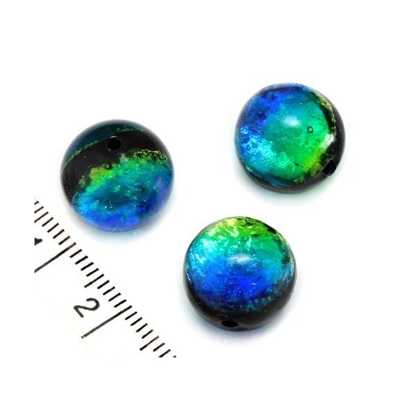 純銀箔入り【蓄光ほたる14mm】暗闇で光る蛍 ブルーグリーン 1個 2穴  沖縄ホタルガラス ホタル石 琉球ホタル 蜻蛉玉 トンボ玉 ビーズ  蓄光