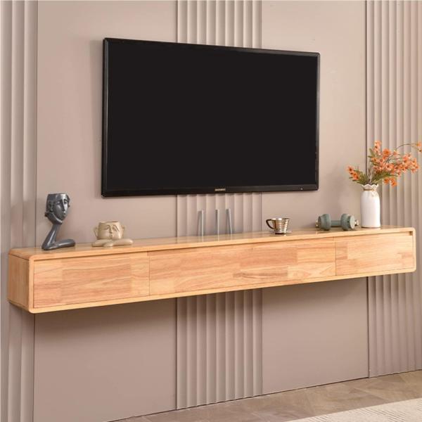 フローティングテレビスタンド - テレビ ローボード - テレビ台 壁掛け式、エンターテイメントセンターテレビ収納棚、無垢材フローティングテレビスタンド壁掛け