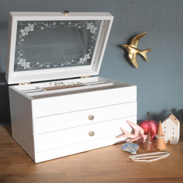 木製ジュエルケース3段 白 （ アクセサリーケース アクセサリー収納