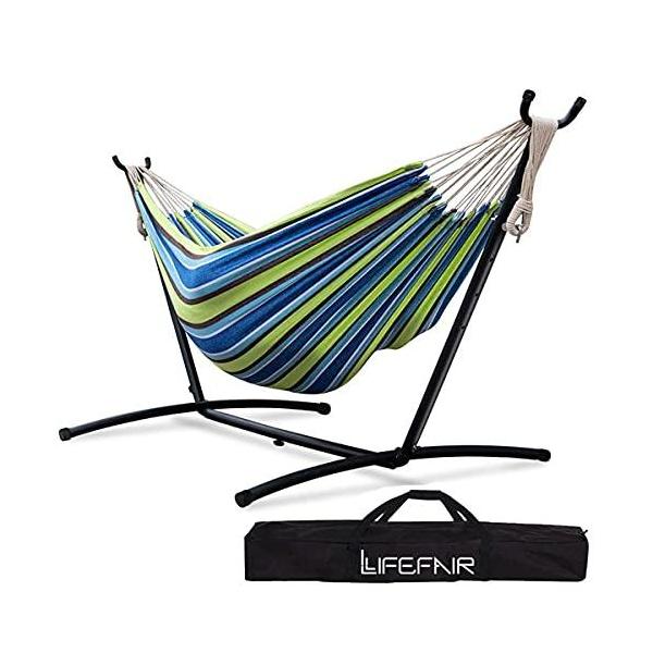 他サイト： LifeFair ハンモック 自立式スタンドセット ダブルサイズ 室内 室外 兼用 収納バッグ付き耐荷重300kgの商品画像