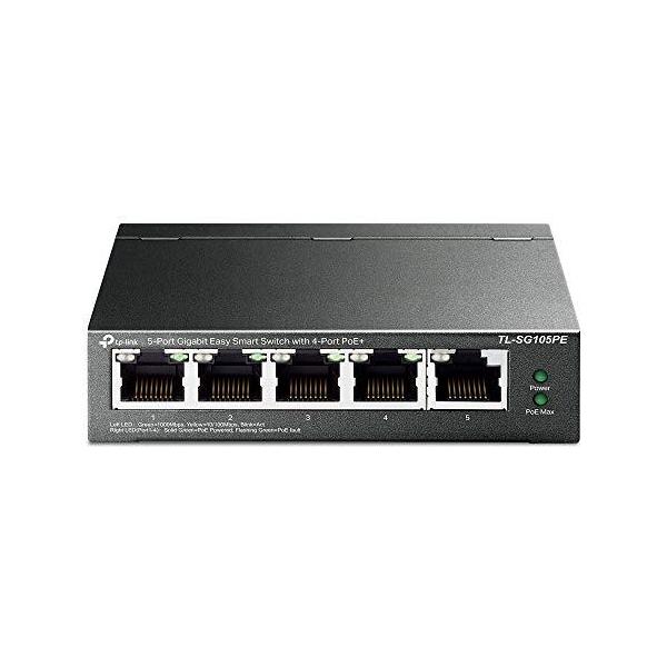 他サイト： TP-Link 5ポート ギガビット イージースマートスイッチ(4 PoE+ポート搭載)TL-SG105PEの商品画像