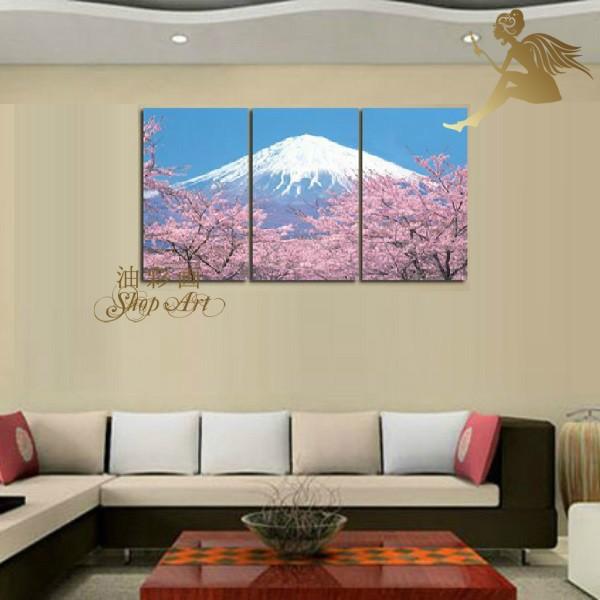 注目 アートパネル インテリア 和 モダン 日本画 絵画 壁掛け 風景 花 手書きの油彩画 ３枚セット 春の富士山 レリーフ アート