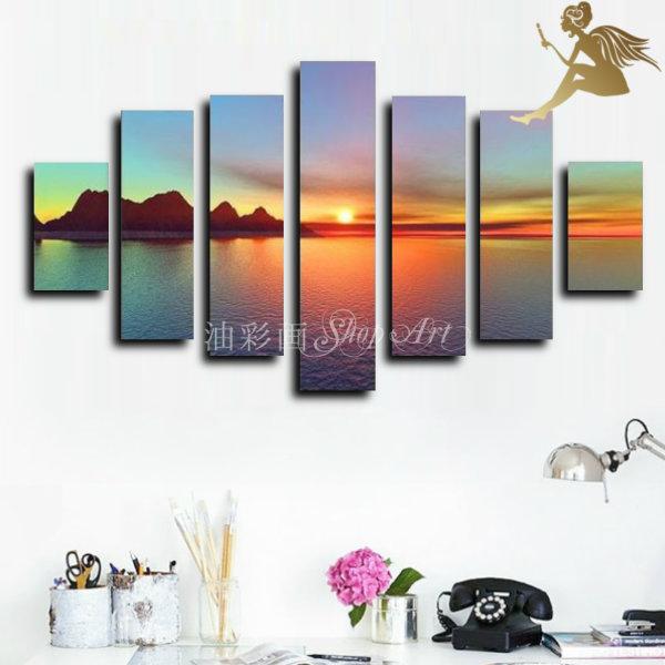 絵画　壁掛け　風景　海　モダン　アートパネル　インテリア　手書きの油彩画　７枚セット　虹色の海と空