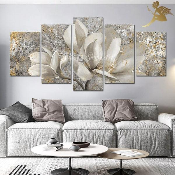 手書きの油彩画 絵画 インテリア おしゃれ フラワー 5枚セット 大きなホワイトグレーの花 1810 油彩画shop Art 通販 Yahoo ショッピング