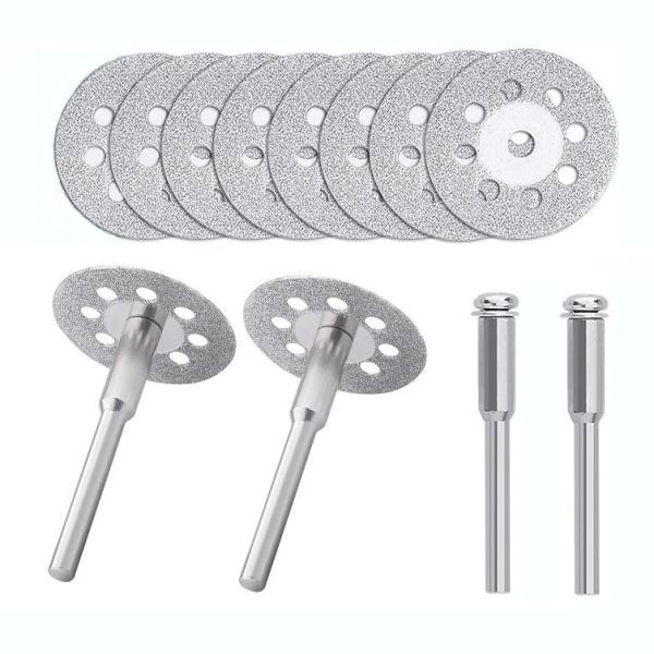 【並行輸入品】ミニ ダイヤモンドカッター 10枚セット 3mm軸2本付 直径22mm 8穴 ミニルーター用 リューター ディスク .