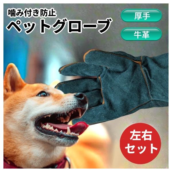 噛みつき防止 ペットグローブ 厚手 牛革素材 手袋 引っかき ガーデニング 園芸 キャンプ __
