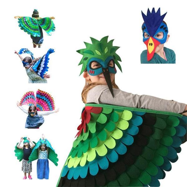 ハロウィン コスプレ 子供 衣装 仮装 鳥 マント コスチューム 可愛い フクロウ オウム 翼 妖精 ポンチョ ショール ラップ フェルト アイマスク