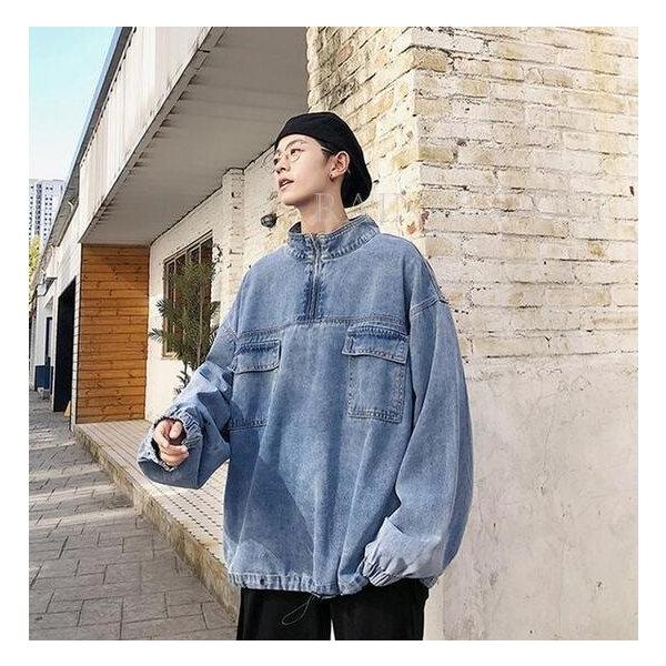 デニムパーカー メンズ プルオーバー 長袖 体型カバー トップス カジュアル ゆたっり
