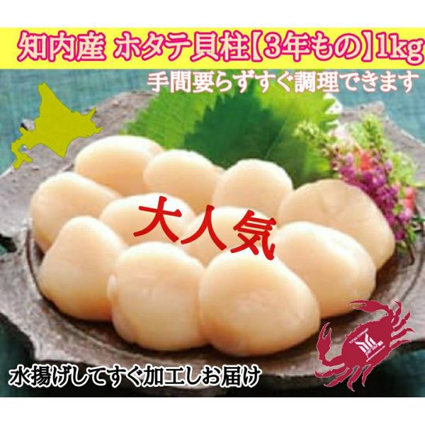 北海道　知内産　ホタテ　貝柱　3年もの　1kg