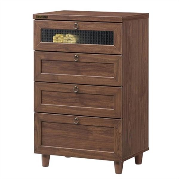 60チェスト ノエル 収納家具 タンス チェスト 910218425 ダークブラウン 木目調 レトロ すりガラス調 丸い取手 天然木の