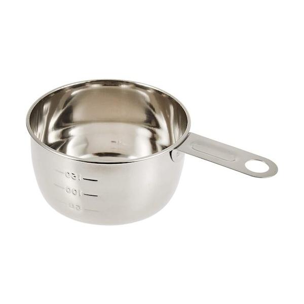 特長●清潔でサビにくいステンレス製です。●200mlまで測れます。用途●調理の際の計量に。●調味料等の計量に。仕様●高さ(mm)：135●容量(ml)：200●幅(mm)：85●奥行(mm)：46●最小目盛(ml)：50●ステンレス製　食洗...