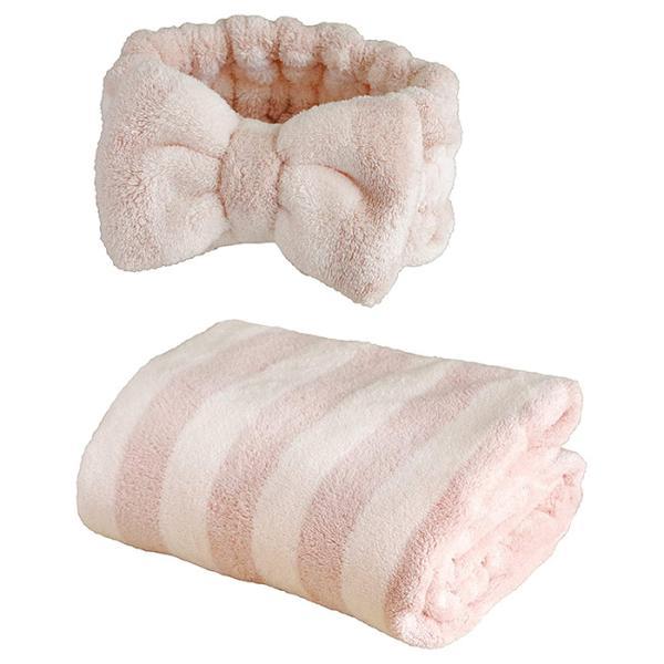 ●吸水力抜群なヘアドライタオルとヘアバンドの2点セットです。●サイズ： ［ヘアバンド］（約）W170×D95×H40mm、［ヘアドライタオル］（約）W1000×H400mm●重量： ［ヘアバンド］（約）45g、［ヘアドライタオル］（約）13...