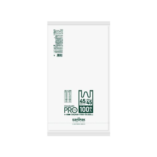 他サイト： 日本サニパック（sanipak）　STANDARD PRO レジ袋 白 NO45/45 100枚 0.02mm　【品番：Y8H】の商品画像