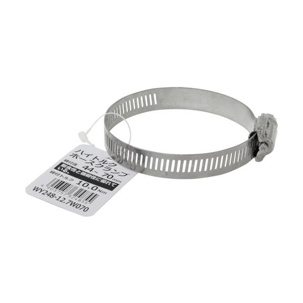 特長●パーツはすべて耐食性と強靭性に優れたステンレスを使用しています。用途●配管部材など大きな負荷や抜けては困るところに。●ハイトルクタイプのホースクランプです。仕様●最大径(mm)：70●最小径(mm)：44●バンド幅(mm)：12.7●...