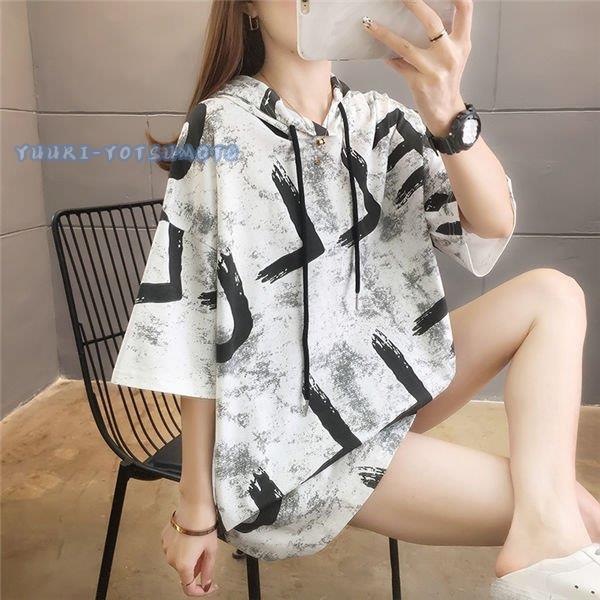 半袖tシャツ レディース ビッグtシャツ 白tシャツ 半袖パーカー 水墨絵 可愛い ゆったり カットソー 半そでtシャツ ゆるカットソー 夏服 肌着 リゾート Ll414fw 四元優希 通販 Yahoo ショッピング