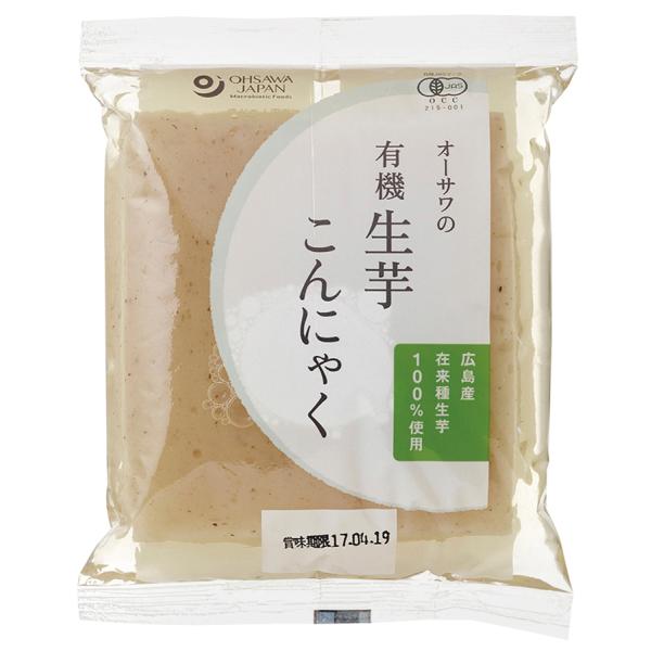 広島県産在来種生芋を使用した有機こんにゃくです。もっちりとした食感が特徴です。煮物や田楽などにご使用ください。■アクが少ない為、下茹で不要　■煮物や田楽に○原材料：有機こんにゃく芋（広島産）、水酸化カルシウム