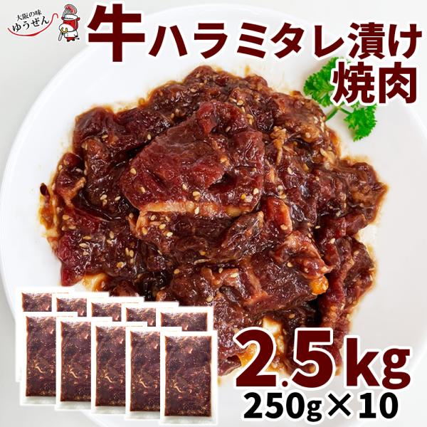 無添加 牛ハラミ タレ漬け 焼肉 2.5kg (250g×10パック) 肉 牛肉 惣菜 焼肉 冷凍 BBQ お弁当 おかず グルメ 送料無料 爆買