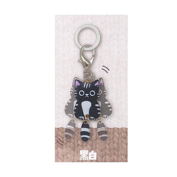 ゆらゆらしっぽの めじるし ねこ チャーム 6：黒白 イエロー