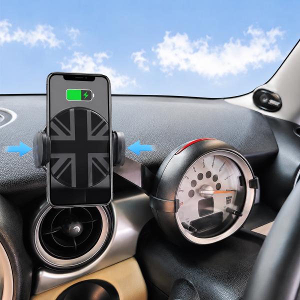 スマホホルダー BMW ミニクーパー R系全車種対応 アナログタコメーター取付用 車載ホルダー 車スマホスタンド Mini Cooper(ワイヤレス開閉充電左側)