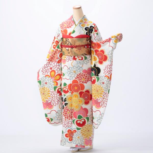 京都きもの友禅 振袖 中古 フルセット 成人式 Mサイズ モダン 白