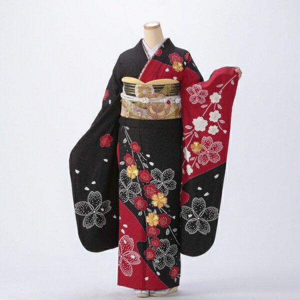 成人式振袖 フルセット 本友禅 赤系の花柄