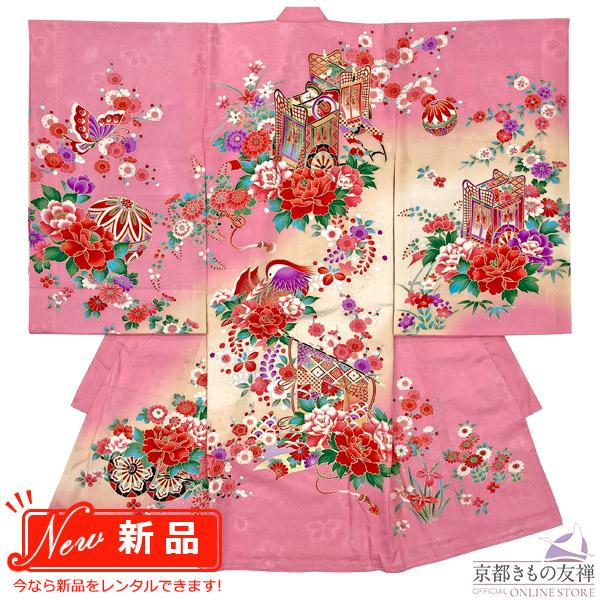 正絹 友禅調 晴れ着 朱赤 古典柄 絞り 七五三 お宮参り長襦袢セット