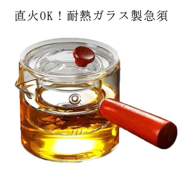 急須 直火 耐熱ガラス ティーポット 500ml 茶こし付き ガラス製急須 木製持ち手 お茶 紅茶 ハーブティー 緑茶 耐熱 直火可 食洗機対応 シン