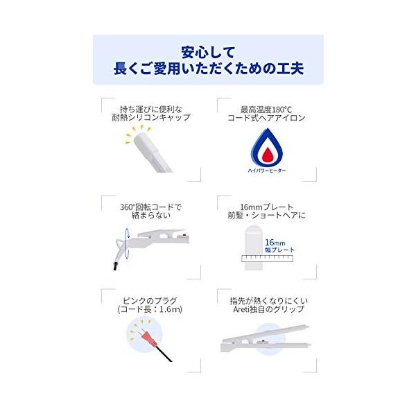 16ｍｍ ヘアアイロン コテ 旅行用 2way ストレート カール 前髪 セラミックコーティン アレティ ミニ 白 選択 ホワイト