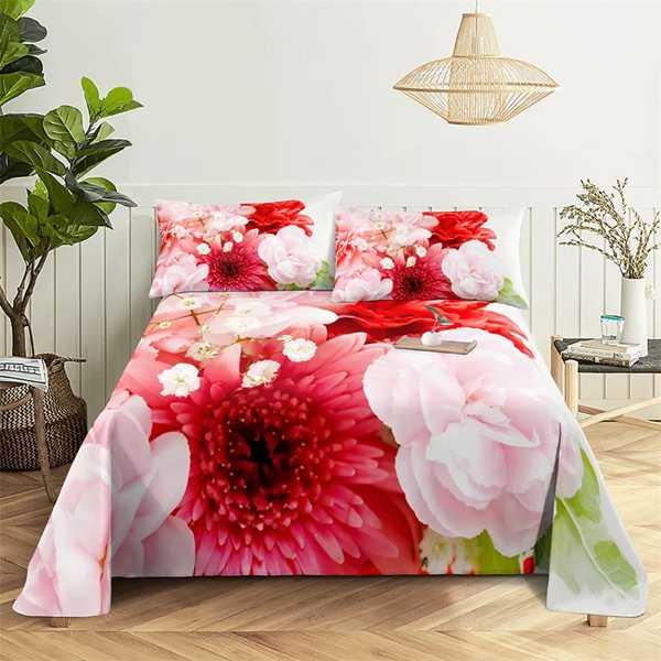 クイーンサイズ花柄シーツセット枕カバー付き 互換品】カラフル 花柄 クイーンシーツ 枕カバー付き寝具セット