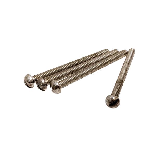 貴重なインチサイズのマイナスネジ仕様GibsonやDuncanをはじめとするインチサイズハムバッカーピックアップ用#3-48UNC(約2.5mm)×1-1/4"(約31.4mm)ラウンド(なべ)マイナス頭4本入りレリック加工は製品の特性上、...