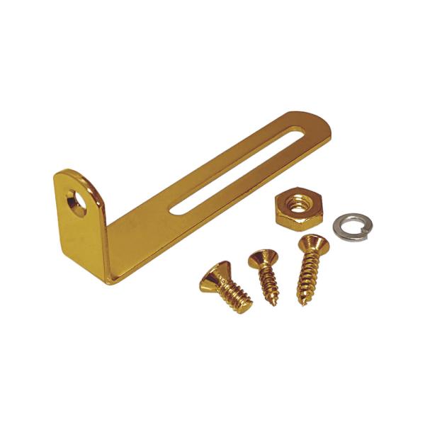 インチ規格のUSA製、レスポールピックガードブラケット現行品を踏襲したブラス素材、ネジ固定スリット部分が丸みを帯びた形状、ヴィンテージ・ヒストリックに比べスリムな横幅が特徴Made in USA