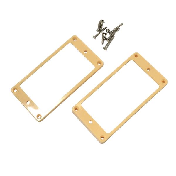 ・ハムバッカーピックアップ用エスカッション(ピックアップリング)・ネック(フロント)ポジション用とブリッジ(リア)ポジション用のセット・フラットトップ/フラットボトムタイプ・取り付けネジ(ニッケルフィニッシュ)付属【日本製】