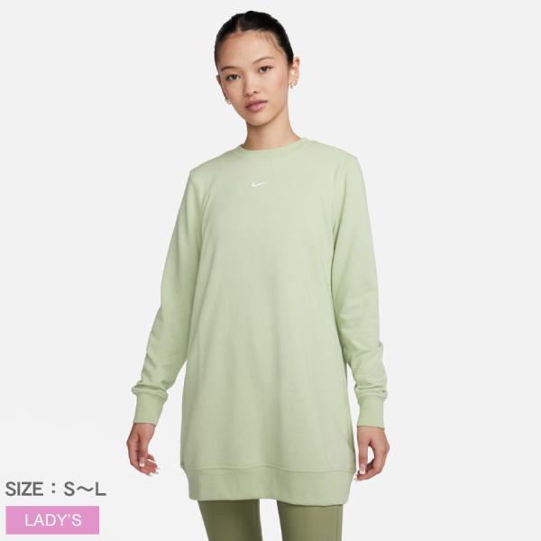 ナイキ スウェット レディース DRI-FIT ワン クルーネック フレンチ テリー チュニック NIKE FJ9568 グリーン ウエア トップス