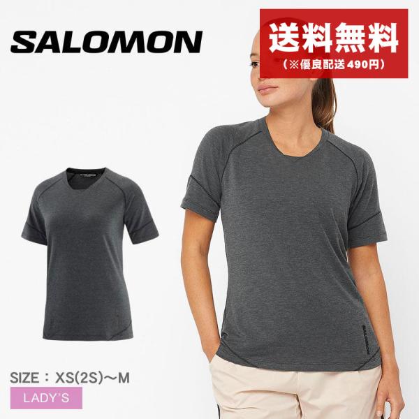 サロモン 半袖Tシャツ レディース ランライフ Tシャツ SALOMON LC2026300 黒 クルーネック 半袖 スポーティ 爆買