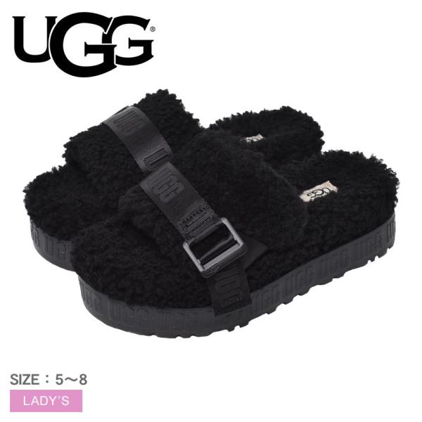【美品】UGG　アグ　ファーサンダル　厚底　ブラック　黒 アグ UGG セール仕入れ☆UGG MAXI GRAPHIC SLIDE 厚底ファー