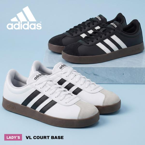 アディダス スニーカー レディース VL コート ベース ADIDAS ホワイト 白 ブラック 黒 靴 シューズ ローカット アウトドア 本革 爆買