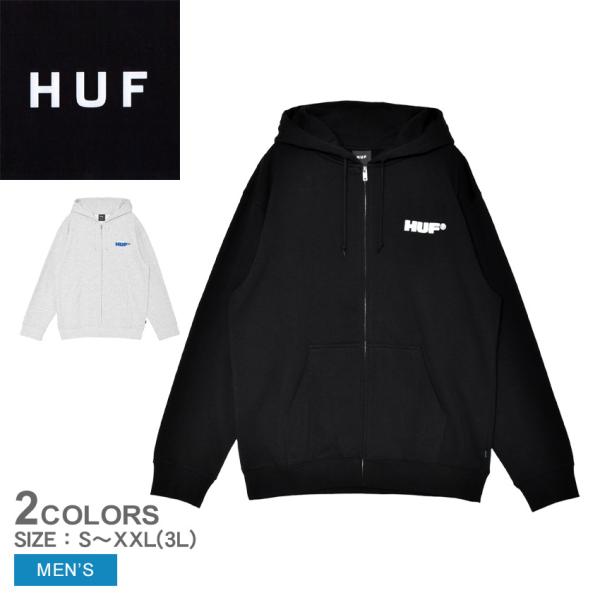 ぺむぺむHUF ブラック パーカー フルジップ　ハフ HUF（ハフ） ジップパーカー メンズ ALL CAPS FULL ZIP HOODIE HUF