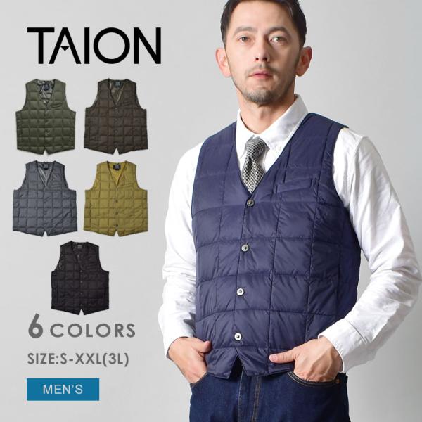 TAION（タイオン） ダウンベスト メンズ Vネック ボタンダウン ジレ