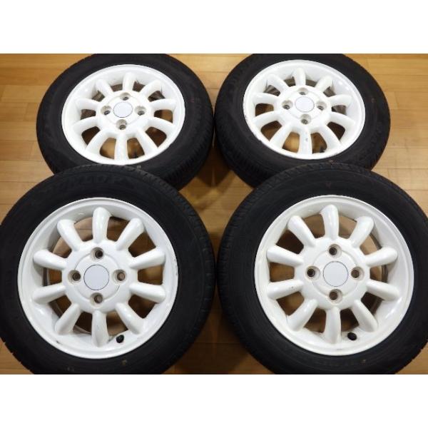 スズキ アルト ラパン 純正 ホワイト 白 ホイール タイヤ 4本 13インチ 155/65R13 ダンロップ ENASAVE EC204 溝有り ワゴンR キ
