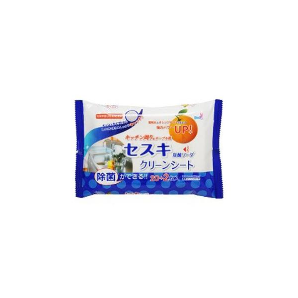 友和　セスキ炭酸ソーダ　クリーンシート　キッチン用　22枚はメッシュタイプの大判厚手の不織布を使用しました。セスキ炭酸ソーダは、重曹の水溶液に比べてアルカリ性が強く、油汚れのような酸性の汚れに効果を発揮します。エタノールを配合でべたつきが無...