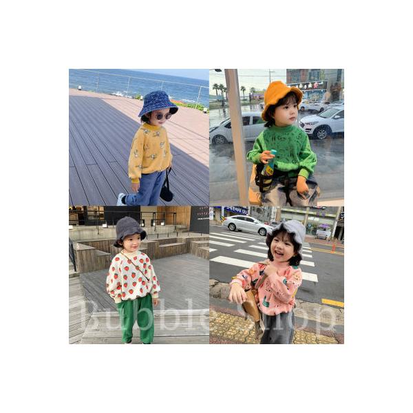 子供服 ニットセーター 女の子 キッズ 長袖 プルオーバー 総柄 フルーツ柄 カートゥーン ボトルネック 厚手 裏起毛 秋 秋冬 可愛い 暖かい 通学着 新作 送料無料