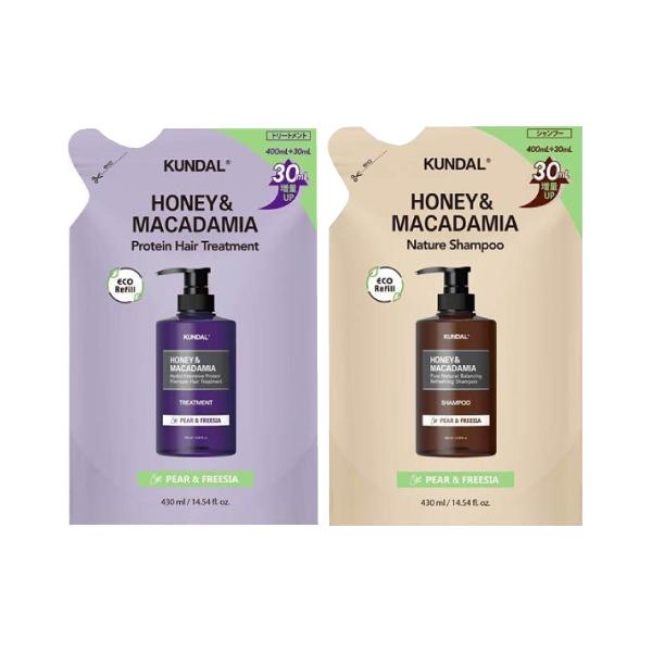 (ポスト投函)クンダル ハニー&マカダミア ネイチャーシャンプー ペア＆フリージア 詰替え 430ml＋プロテイントリートメント  ペア＆フリージア 詰替え 430ml